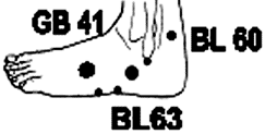Acupuncture points on left foot for treating chronic pain.