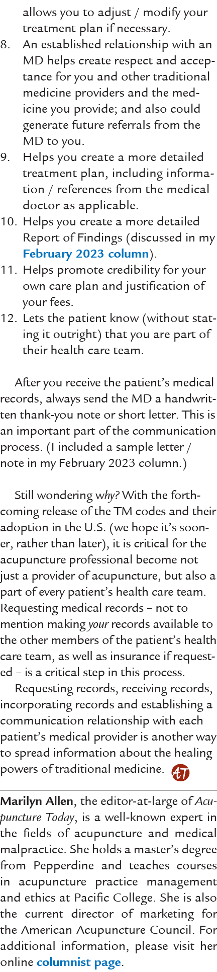 allows you to adjust / modify your treatment plan if necessary. 8. An established relationship with an MD helps creat...