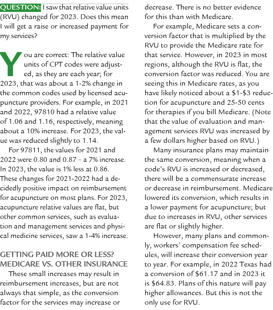 Question: I saw that relative value units (RVU) changed for 2023. Does this mean I will get a raise or increased paym...
