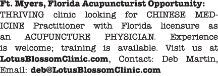 Ft. Myers, Florida Acupuncturist Opportunity: THRIVING clinic looking for CHINESE MEDICINE Practitioner with Florida ...