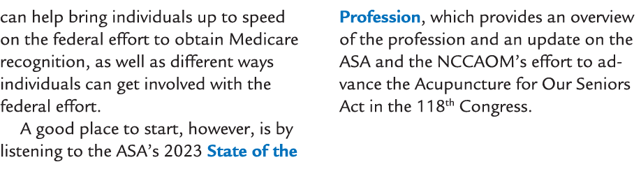 can help bring individuals up to speed on the federal effort to obtain Medicare recognition, as well as different way...