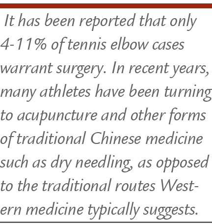  It has been reported that only 4 11% of tennis elbow cases warrant surgery. In recent years, many athletes have been...