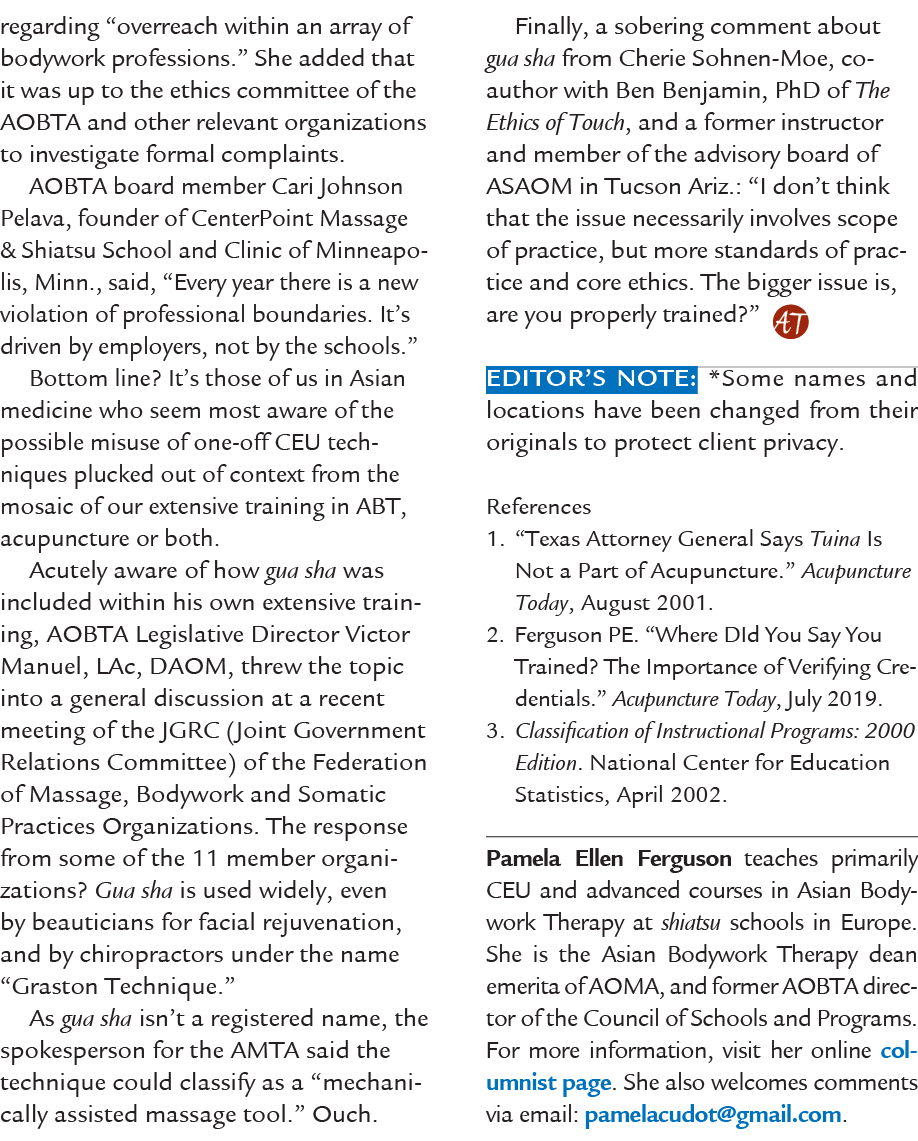regarding “overreach within an array of bodywork professions.” She added that it was up to the ethics committee of th...