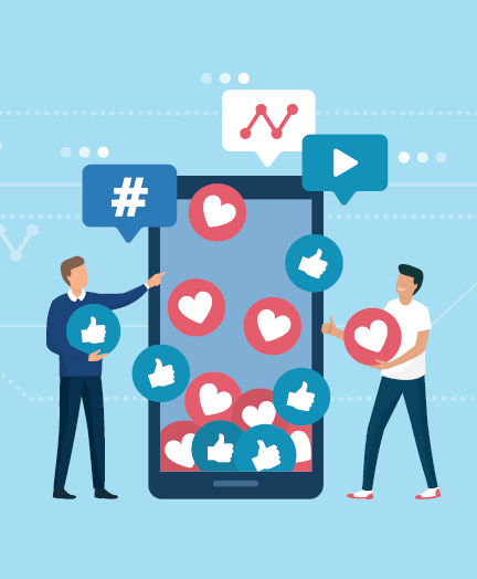 Increase your social media followers with successful marketing strategies: people bringing likes and reactions to a social media profile on a smartphone