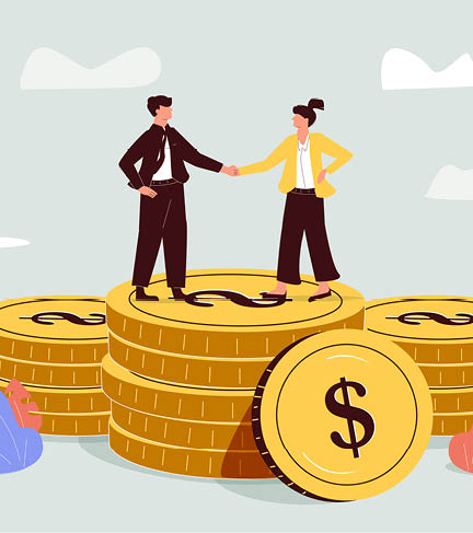 Salary negotiation, pay raise discussion or wages and benefit agreement, business deal or merger and acquisition concept, business people handshake on pile of money banknote after finish agreement.