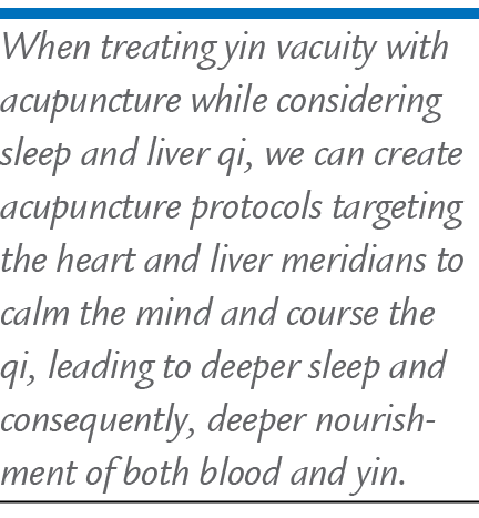 When treating yin vacuity with acupuncture while considering sleep and liver qi, we can create acupuncture protocols ...