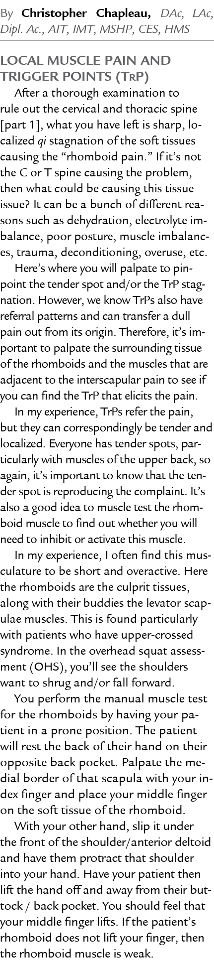 By Christopher Chapleau, DAc, LAc, Dipl. Ac., AIT, IMT, MSHP, CES, HMS Local muscle pain and trigger points (TrP) Aft...