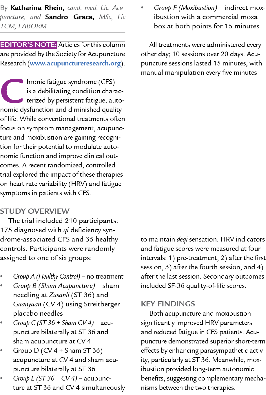 By Katharina Rhein, Cand. Med. Lic. Acupuncture, and Sandro Graca, MSc, Lic TCM, FABORM Editor’s Note: Articles for t...