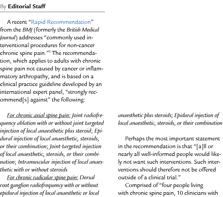 By Editorial Staff A recent “Rapid Recommendation” from the BMJ (formerly the British Medical Journal) addresses “com...