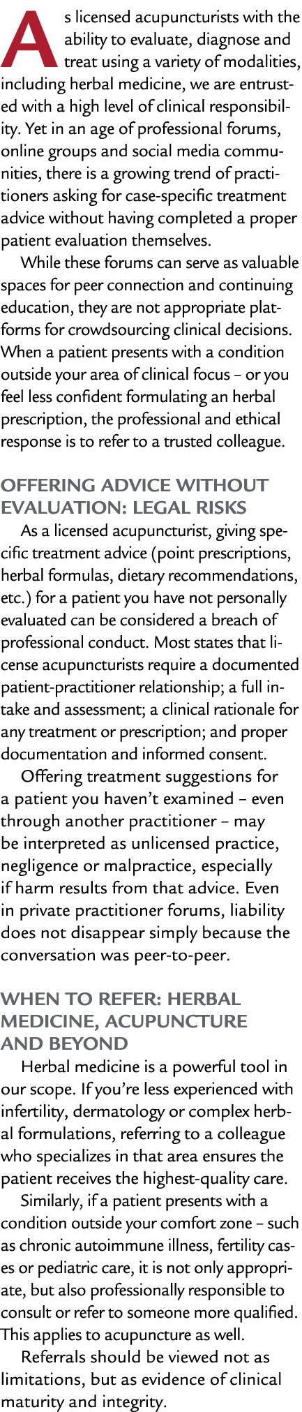 As licensed acupuncturists with the ability to evaluate, diagnose and treat using a variety of modalities, including ...