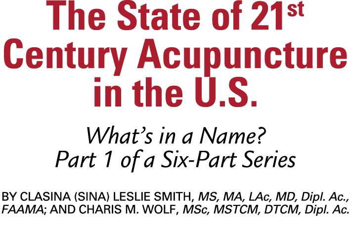 The State of 21st Century Acupuncture in the U.S. What’s in a Name? Part 1 of a Six Part Series By Clasina (Sina) Les...