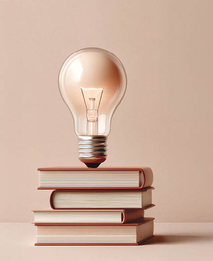 Minimalist Knowledge Illumination Vintage Lightbulb on Stacked Books - Next-Gen Learning Platform Branding for Innovative Educational Marketing.