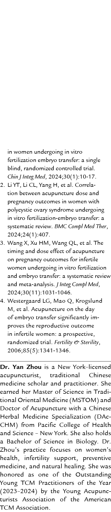 in women undergoing in vitro fertilization embryo transfer: a single blind, randomized controlled trial. Chin J Integ...