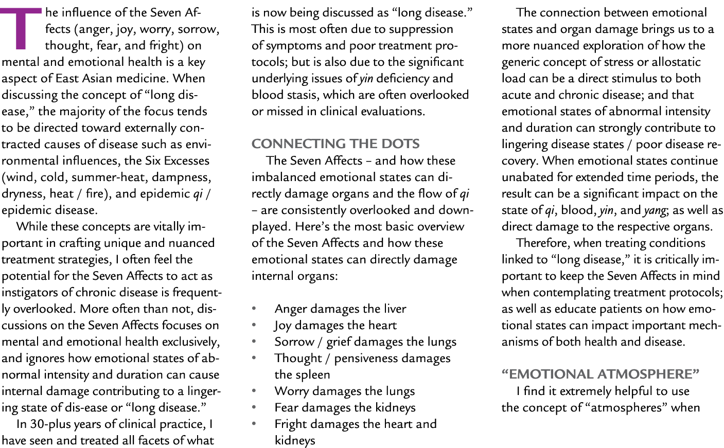 The influence of the Seven Affects (anger, joy, worry, sorrow, thought, fear, and fright) on mental and emotional hea...