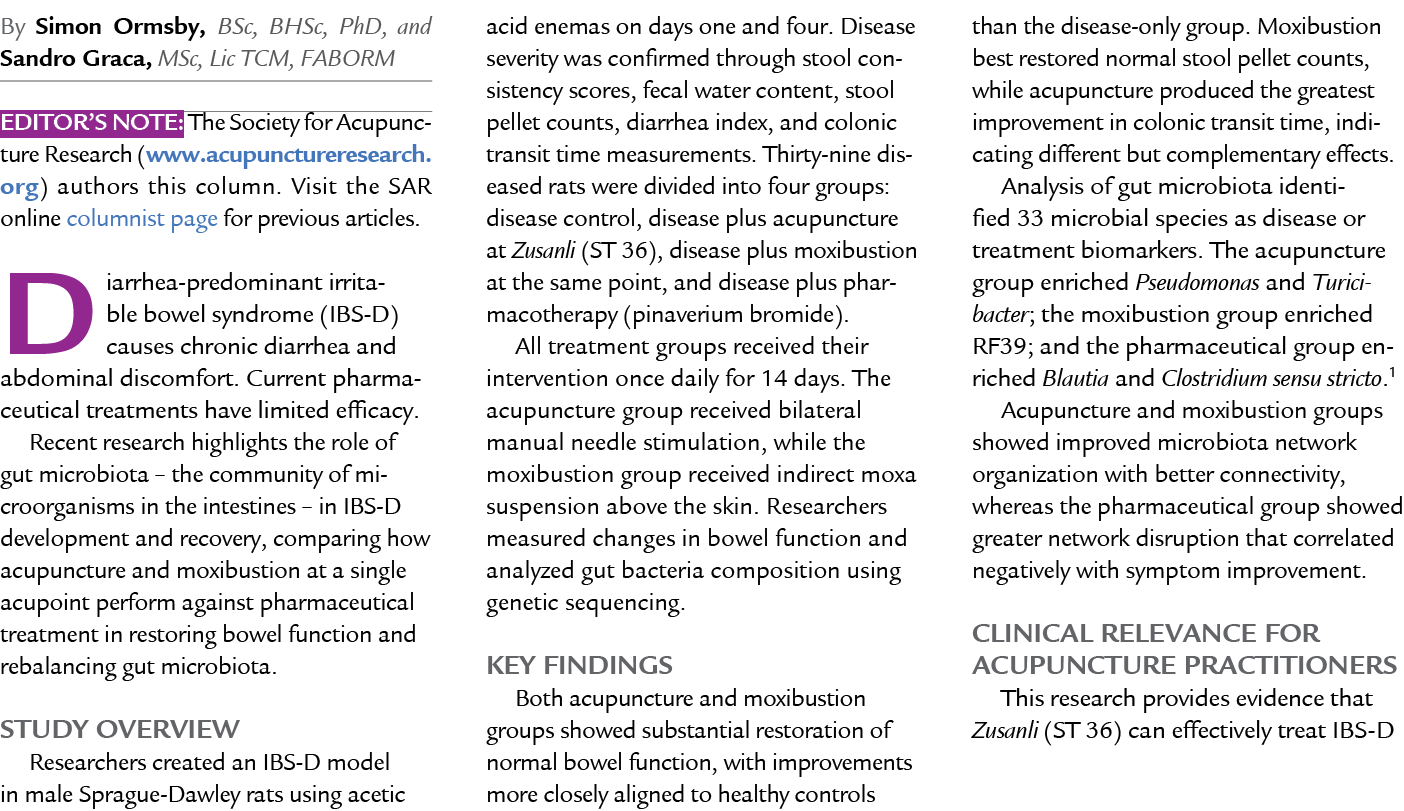 By Simon Ormsby, BSc, BHSc, PhD, and Sandro Graca, MSc, Lic TCM, FABORM Editor’s Note: The Society for Acupuncture Re...