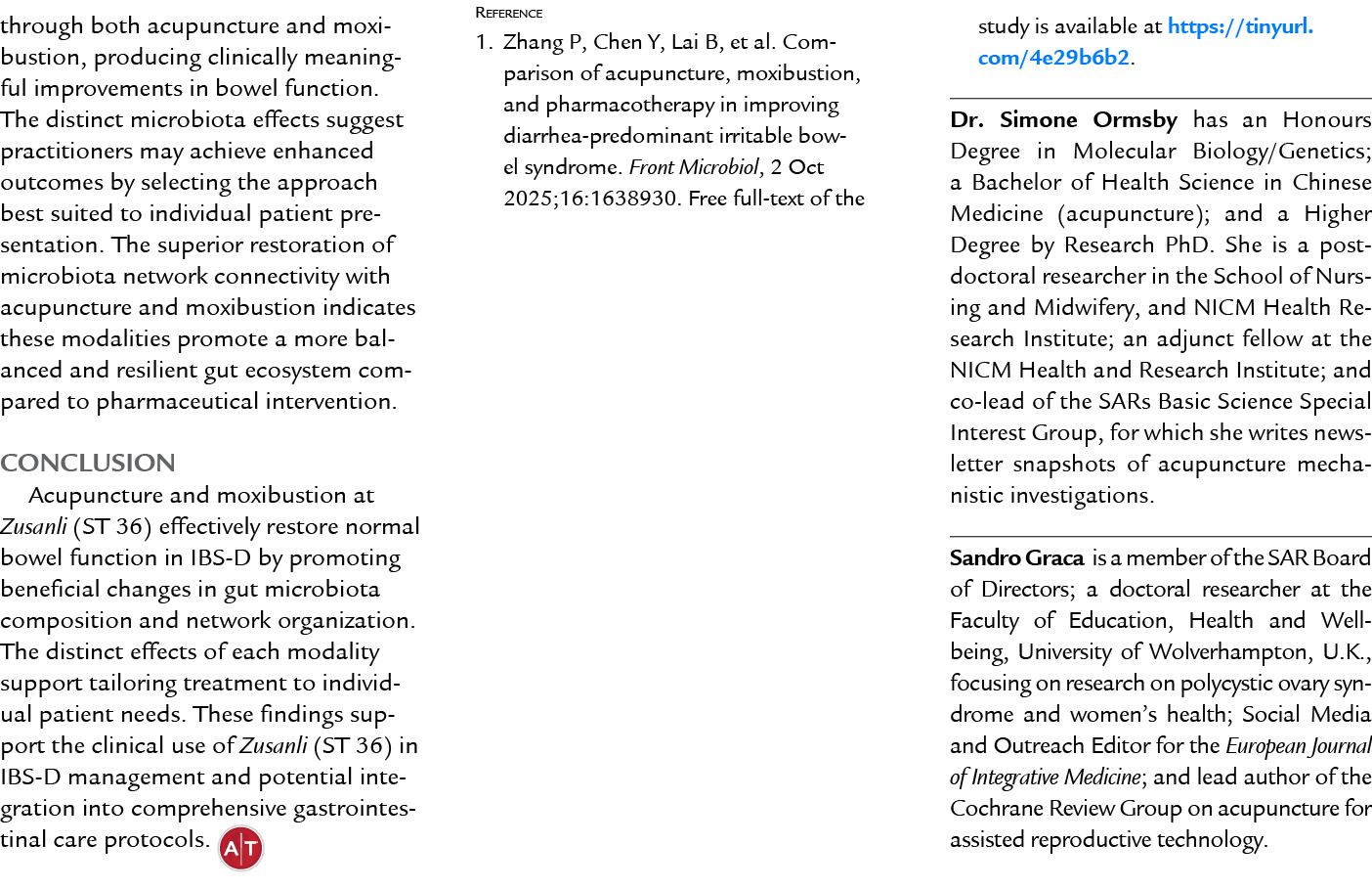 through both acupuncture and moxibustion, producing clinically meaningful improvements in bowel function. The distinc...