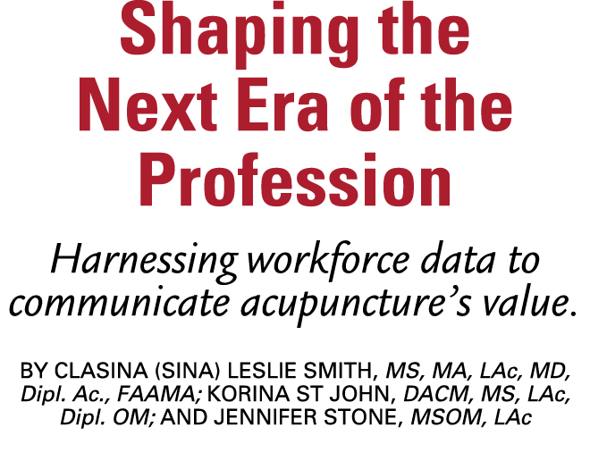 Shaping the Next Era of the Profession Harnessing workforce data to communicate acupuncture’s value. By Clasina (Sina...