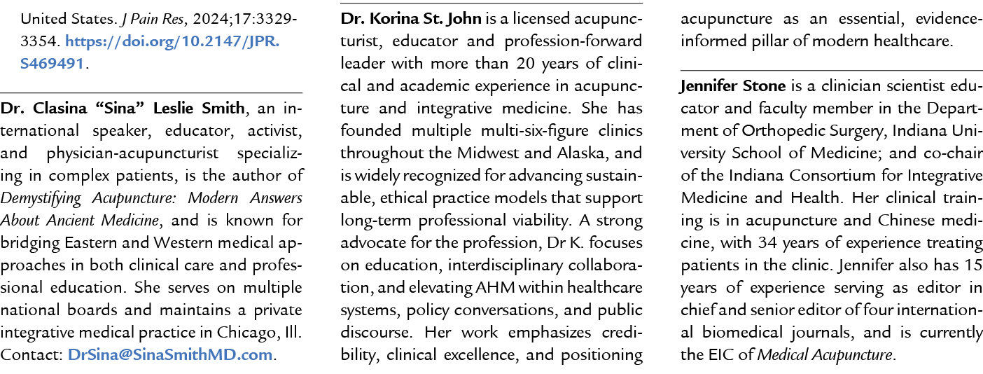 United States. J Pain Res, 2024;17:3329 3354. https://doi.org/10.2147/JPR.S469491. Dr. Clasina “Sina” Leslie Smith, a...