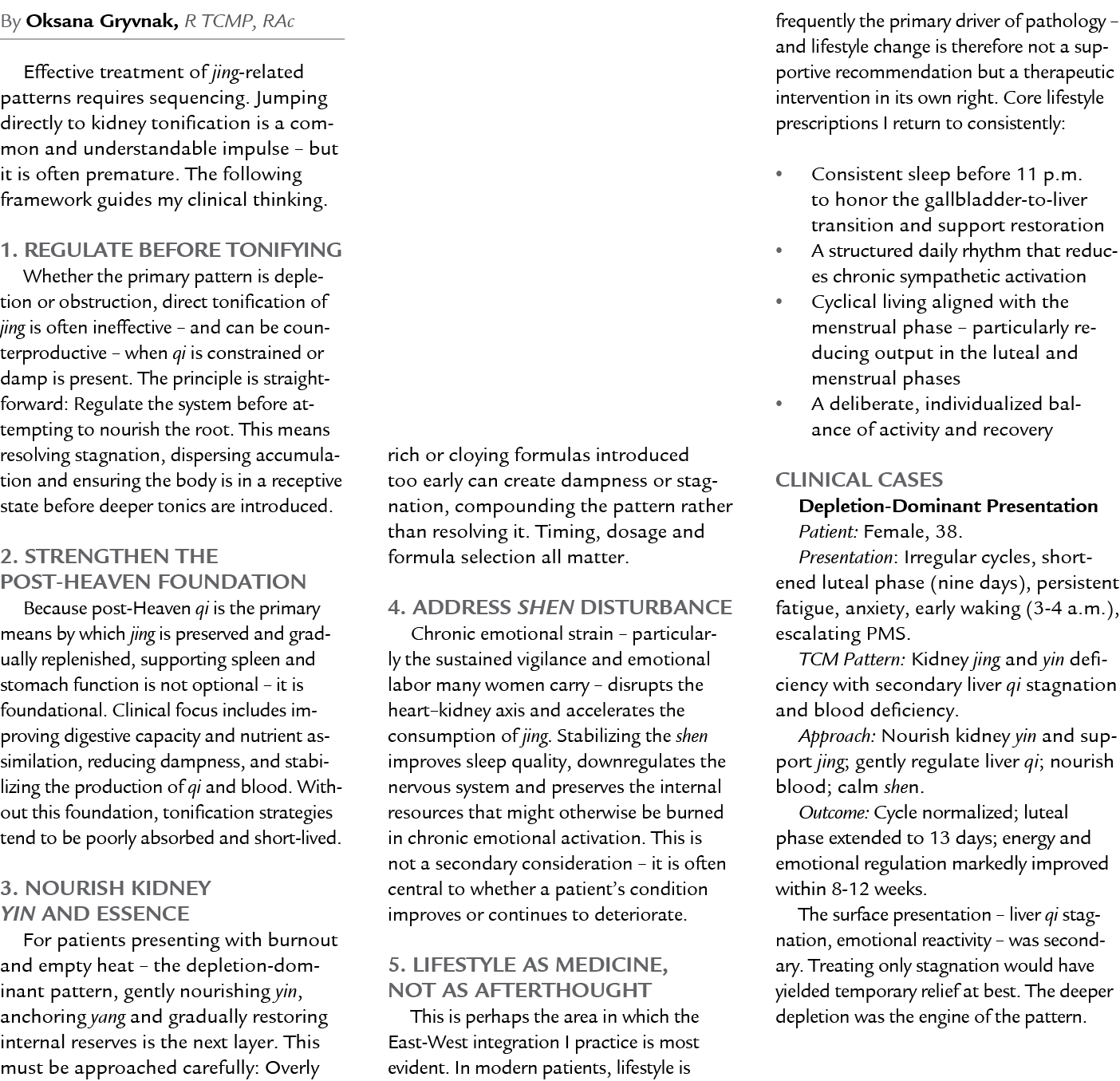 By Oksana Gryvnak, R TCMP, RAc Effective treatment of jing related patterns requires sequencing. Jumping directly to ...