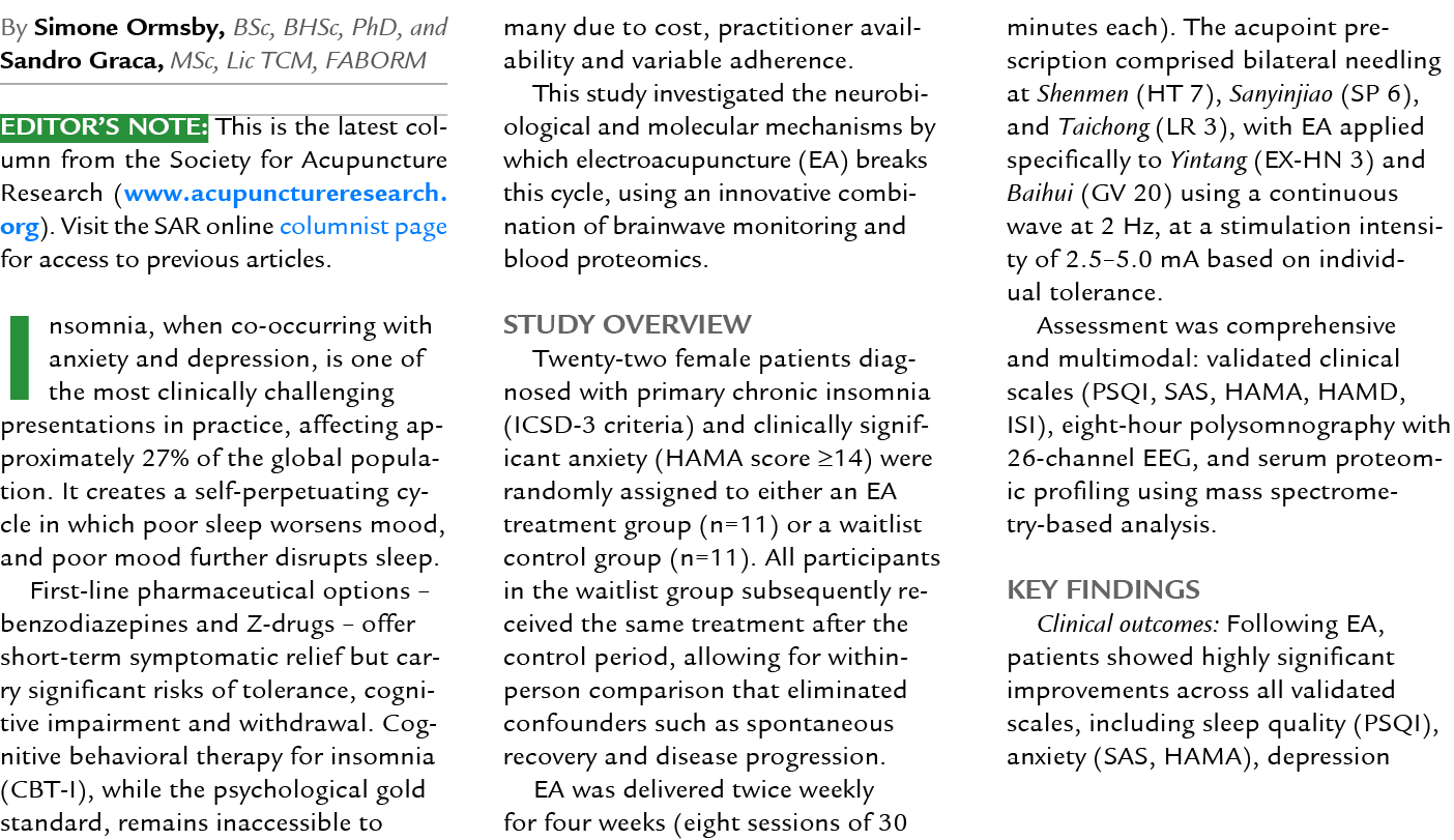 By Simone Ormsby, BSc, BHSc, PhD, and Sandro Graca, MSc, Lic TCM, FABORM Editor’s Note: This is the latest column fro...