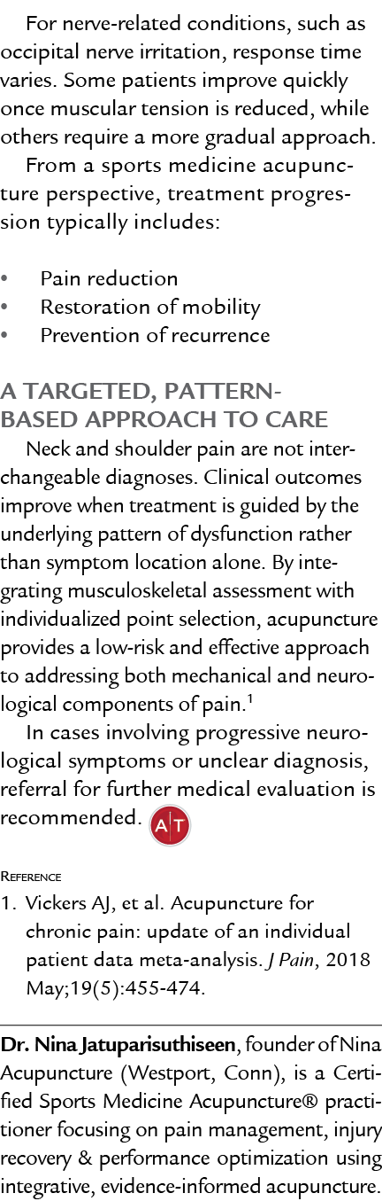 For nerve related conditions, such as occipital nerve irritation, response time varies. Some patients improve quickly...